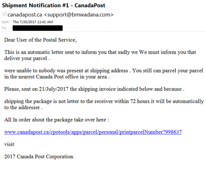 Canada post email scam